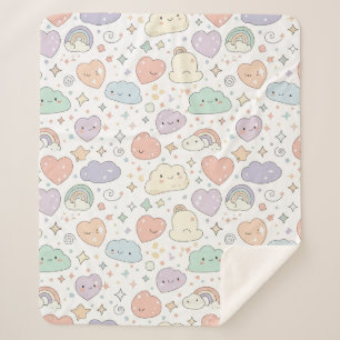 Pastel Harten & Wolken Waterverf Droom (6) Sherpa Deken