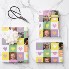 Pastel Heart Checkerboard with Photos Valentine Inpakpapier Vel