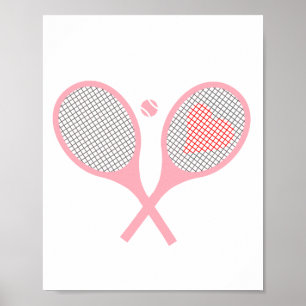 Pastel Heart Tennis Player Racquets Ball Design Poster