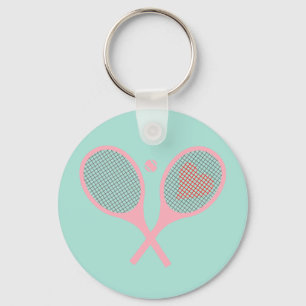 Pastel Heart Tennis Player Racquets Ball Design Sleutelhanger