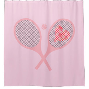 Pastel Heart Tennis Player Racquets Ball Pink Douchegordijn