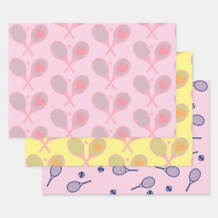 Pastel Heart Tennis Player Racquets Ball Preppy Inpakpapier Vel