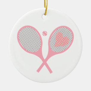 Pastel Heart Tennis Racquets en kogelvormig ontwer Keramisch Ornament