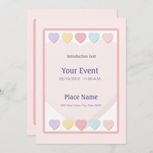 Pastel Hearts-uitnodiging Kaart (Voorkant / Achterkant)