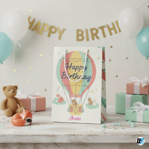 Pastel Heet Luchtballon Bosdieren Verjaardag Medium Cadeauzakje