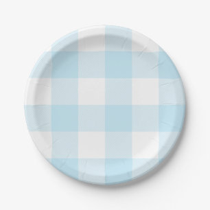 Pastel Hemelblauw Geruit Patroon Papieren Bordje
