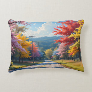 Pastel herfst landweg aquarel accent kussen