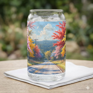 Pastel herfst landweg aquarel blikvorm glas