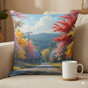 Pastel herfst landweg aquarel kussen