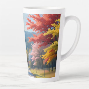 Pastel herfst landweg aquarel latte mok