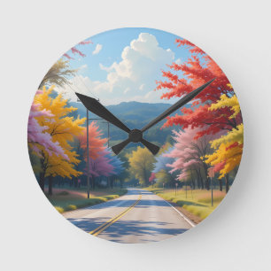 Pastel herfst landweg aquarel ronde klok