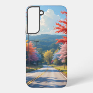 Pastel herfst landweg aquarel samsung galaxy hoesje