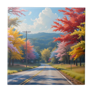 Pastel herfst landweg aquarel tegeltje