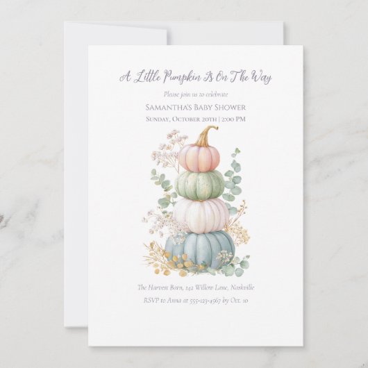 Pastel Herfst Pompoen Baby shower Kaart (Voorkant)