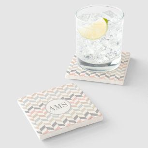 Pastel Herringbone Monogram Gepersonaliseerd Stenen Onderzetter