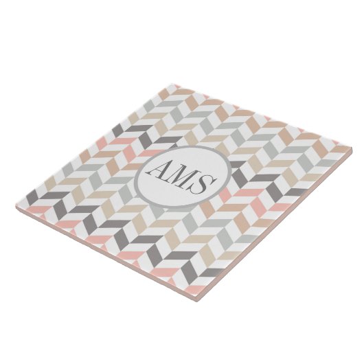 Pastel Herringbone Monogram Gepersonaliseerd Tegeltje (Zijkant)