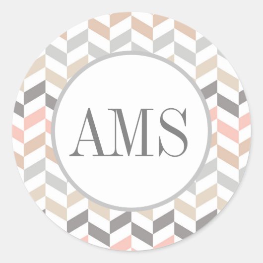 Pastel Herringbone Monogram Ronde Sticker (Voorkant)