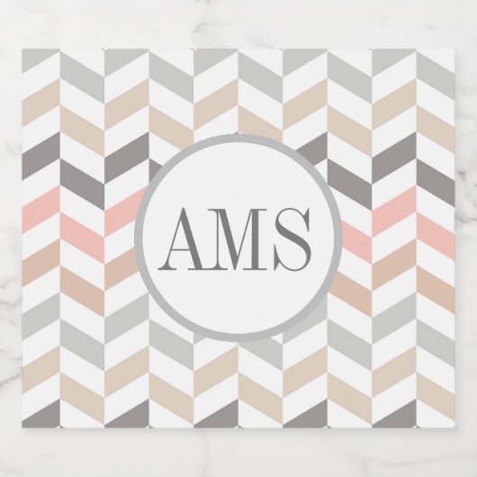 Pastel Herringbone Monogram Sparkling Wijnetiket (Enkel label)
