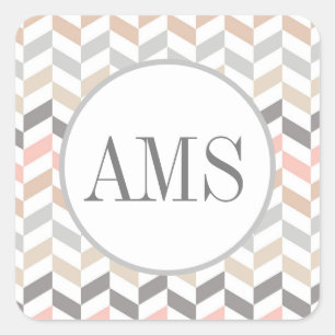 Pastel Herringbone Monogram Vierkante Sticker