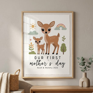 Pastel Herten Moeder Baby Eerste Moederdag Nursery Poster
