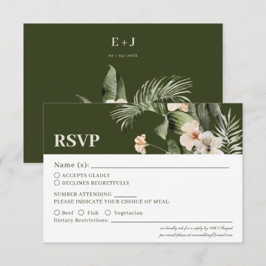 Pastel hibiscus boho tropical Mariage Carte RSVP (Devant / Derrière)