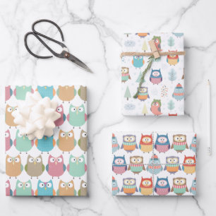 Pastel Hivernal Chouettes Envelopper feuilles de p