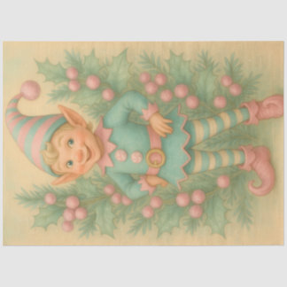 Pastel Holly Christmas Elf Decoupage Tissuepapier