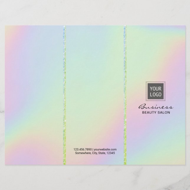 Pastel Holographic Beauty Salon Tri-Fold Bruchures (Voorkant)