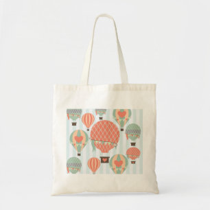Pastel Hot Air-ballonnen die op blauwe strepen uit Tote Bag
