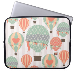 Pastel Hot Air-luchtballonnen stijgende roze gestr Laptop Sleeve