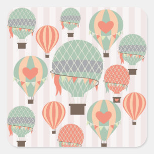 Pastel Hot Air-luchtballonnen stijgende roze gestr Vierkante Sticker