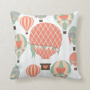 Pastel Hot Air-luchtballons, vleugelslag Kussen