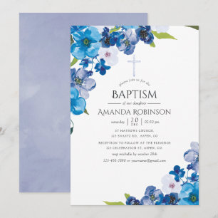 Pastel Hues of Blue Floral Baptism of Christening Kaart