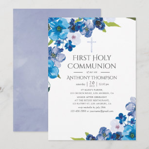 Pastel Hues of Blue Floral Baptism of Christening Kaart