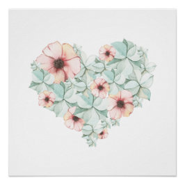 Pastel Hydrangea Floral Heart Poster Print Perfect Poster
