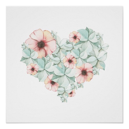 Pastel Hydrangea Floral Heart Poster Print Perfect Poster (Voorkant)