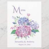 Pastel Hydrangeas bruiloft Menu (Voorkant)