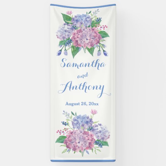 Pastel Hydrangeas - Verticale bruiloft Banner (Verticaal)