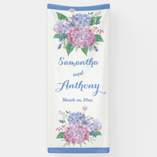 Pastel Hydrangeas - Verticale bruiloft Banner (Verticaal)