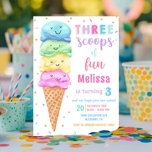 Pastel Ice Cream Drie Scoops van Fun Verjaardag Kaart