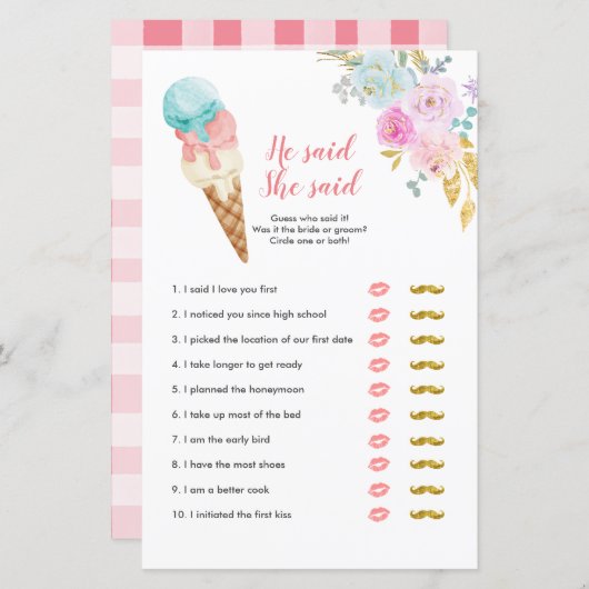 Pastel Ice Cream Floral zei dat ze Kaart zei (Voorkant / Achterkant)