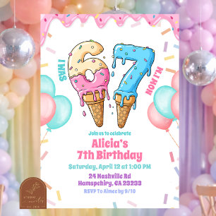 Pastel ijsje 67 meisje verjaardagsfeestje kaart