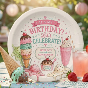 Pastel Ijsje Verjaardagsfeestje Papieren Bordje