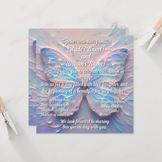 pastel impasto faire-part de mariage papillon mode (Devant/Arrière en situation)