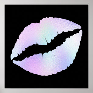 Pastel Iridescent Folie Lipstick Kus op Zwart Poster