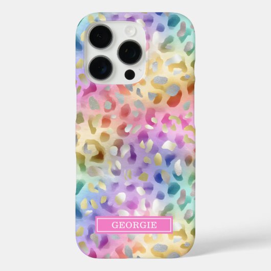 Pastel Iridescent Leopard Print Monogrammed Case-Mate iPhone Case (Achterkant)