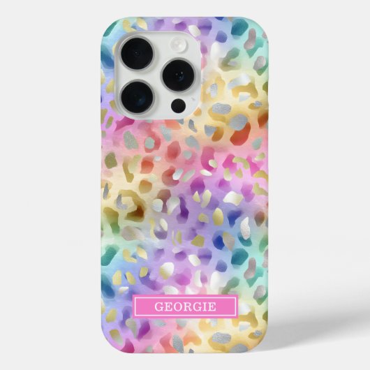 Pastel Iridescent Leopard Print Monogrammed Case-Mate iPhone Case (Achterkant)