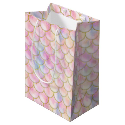 Pastel Iridescent Mermaid Scales Patroon Medium Cadeauzakje (Voorkant Gekanteld)