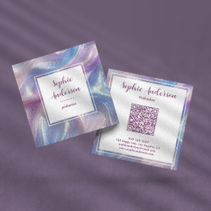 Pastel Iridescente Marmer met Qr Code Vierkante Visitekaartje