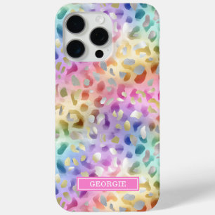 Pastel Iridiscient Luipaardprint Monogram iPhone 15 Pro Max Hoesje